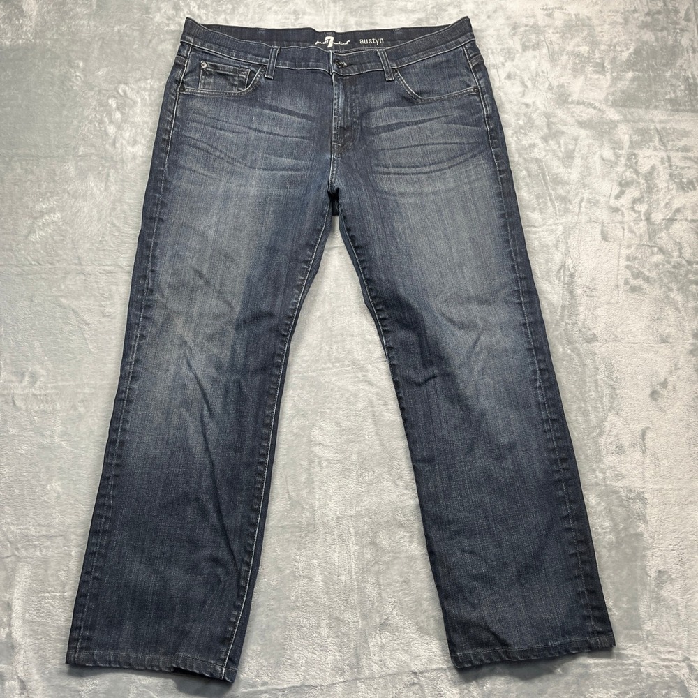7 For All Mankind Austyn Jeans‎ Mens Blue Relaxed Straight Dark Wash Stretch 38